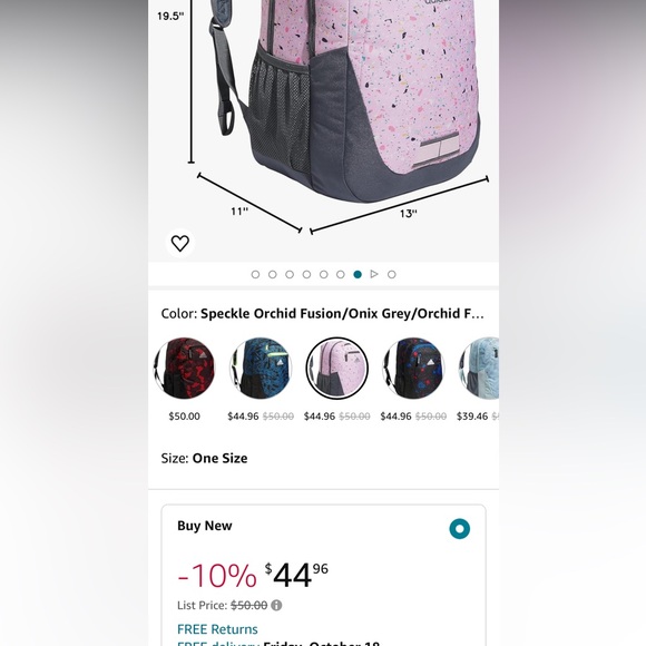 adidas Foundation 6 Backpack, Speckle Orchid Fusion/Grey/orchid Fusion Purple - Picture 15 of 16